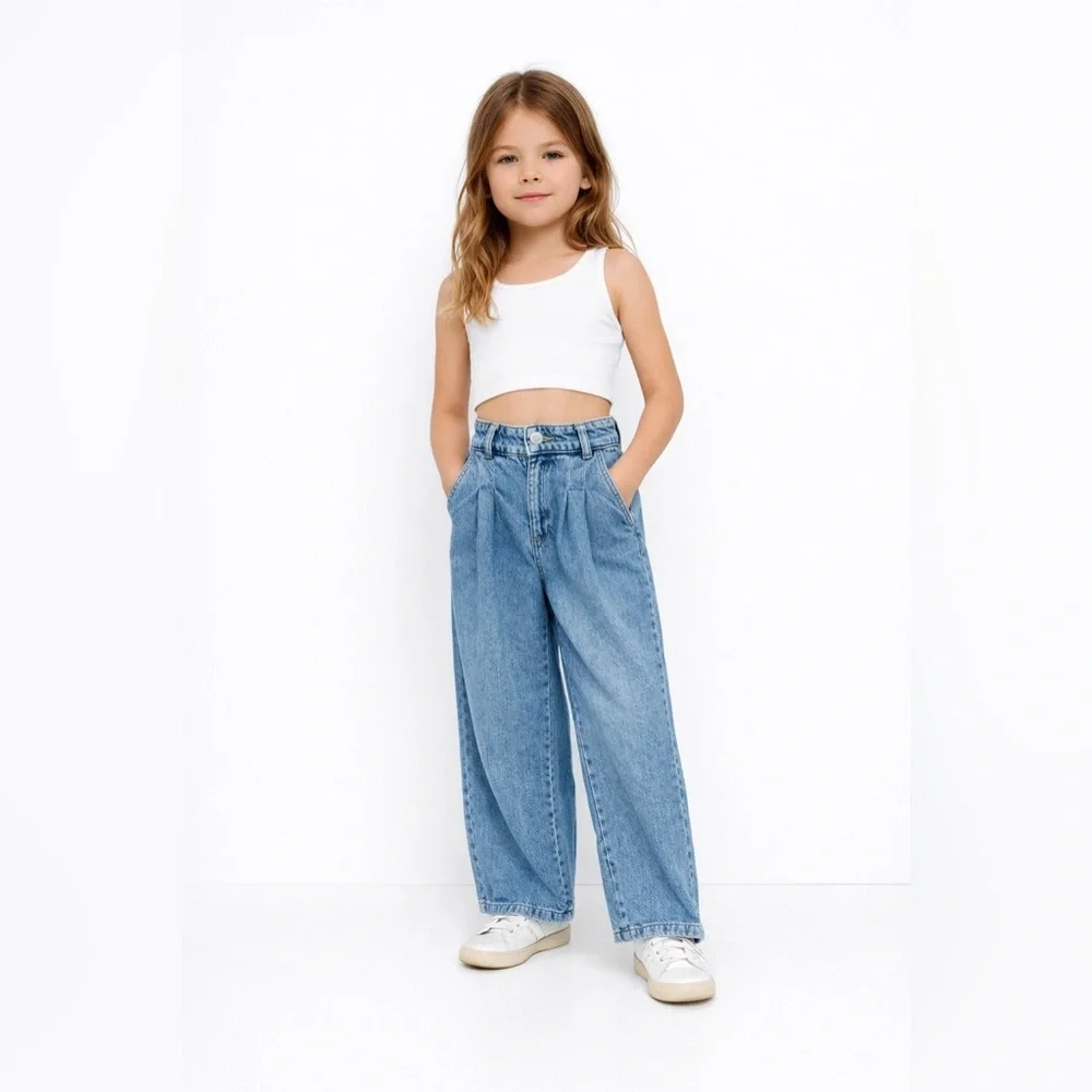 ZARA | Blue Pleated Wide-Leg Jeans